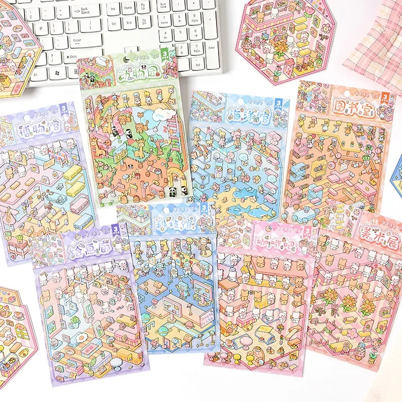 Popularne miejsca Zoo nauka akwarium seria 3D naklejki z dekoracjami Cute Cartoon album do scrapbookingu DIY miniaturowe naklejki plakaty