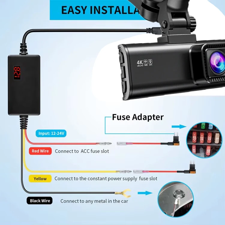 for REDTIGER Type C USB 12V 24V to 5V Dash Cam Hardwire Kit  Circuit  Low Voltage Protection for F7N F9 F17 F7N T Dash Cam