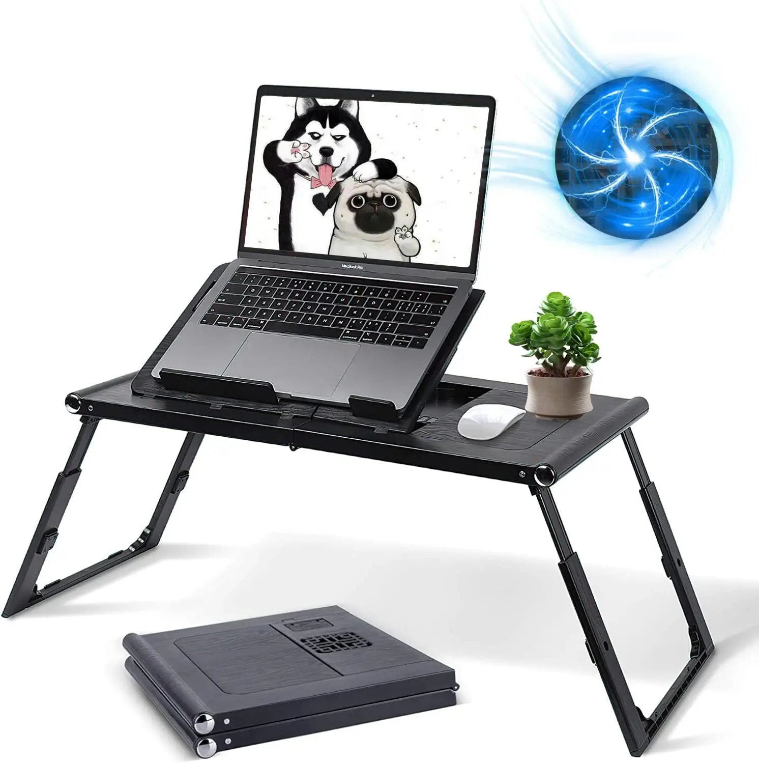 

Laptop Desk for Bed - Foldable Lap Tray With Internal USB Fans, Height & Angle Adjustable Tablet Stand, Notebook Breakfast Ta