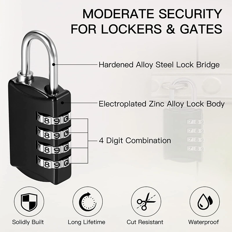 Small Zinc Alloy 4 digit Password Lock for Cabinet Gym Drawer Code Changeable Locks Travel Luggage Security Padlock