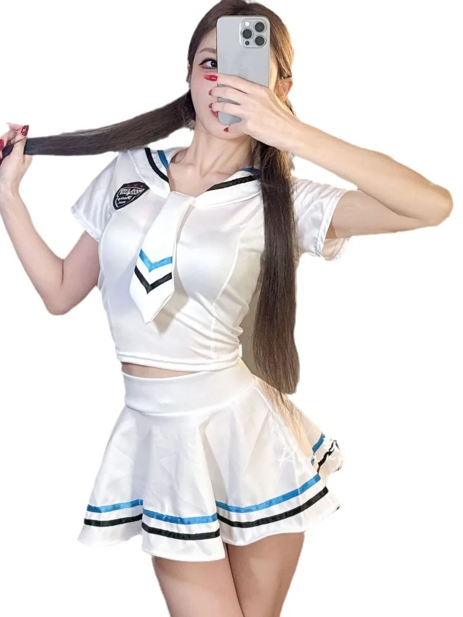 New Preppy Style Sexy JK Student Outfit Sailor Uniform Sailor Collar Short Sleeves Pleated Skirt Set Cute Outfits For Women UG0G