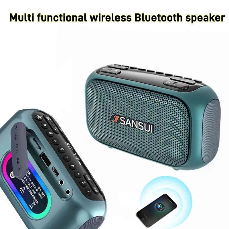 SANSUI F31 Mini Portable Fashion FM Radio USB/TF/AUX LCD Screen Music Player Multi Band Radio Stereo Bluetooth Speaker Subwoofer