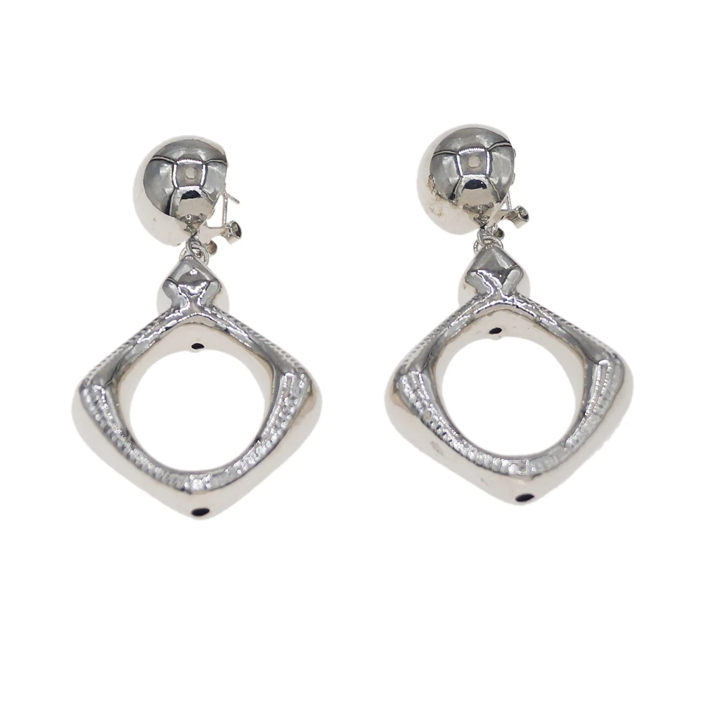 Women's Chunky Silver Tone Hollow Square Earrings Geometric Openwork Dangle Earrings Fashion Jewelry