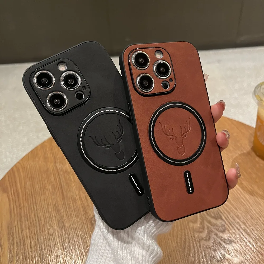 

Чехол для iPhone 16 Pro Max с беспроводной зарядкой, магнитный чехол из оленьей кожи, противоударный, совместимый с iPhone 15, 14, 13, 12, 11