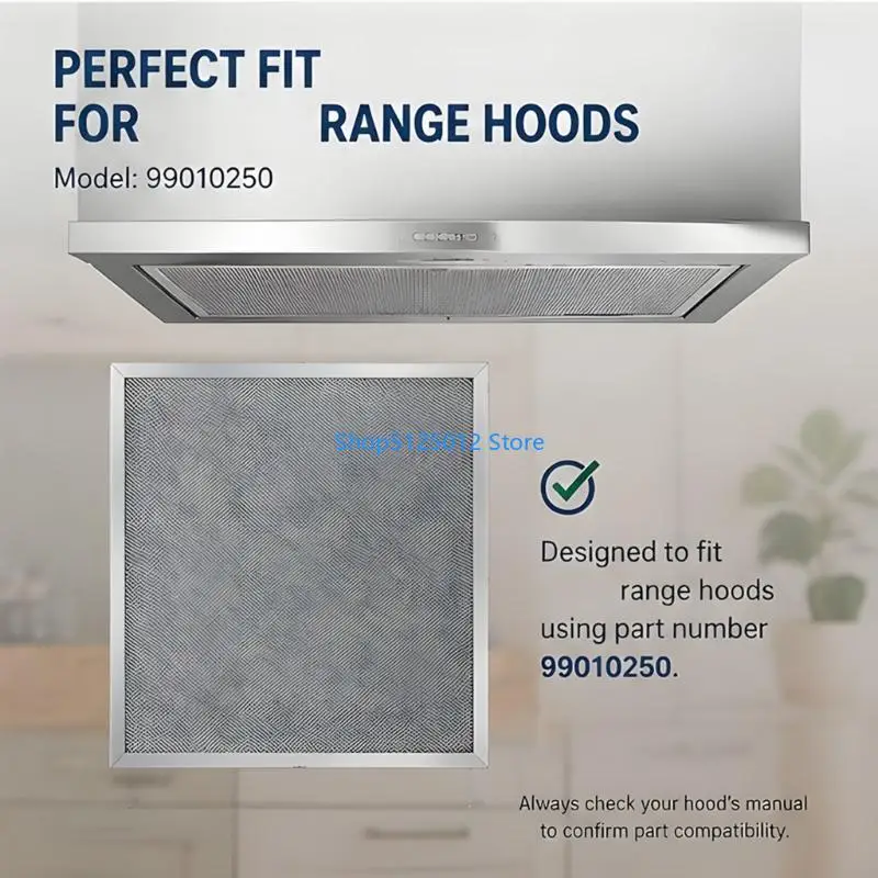 G8TC Metal Kitchen Hood Grease Filters, Washable 2-Pack with Rectangular Frames, Dense Screens and Tool-Free Handling for