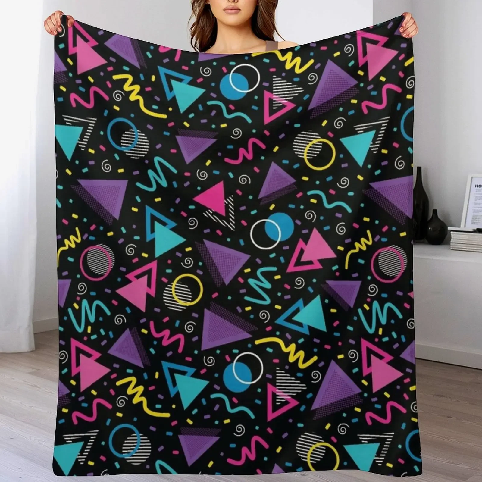 Neon Retro 90S Sprinkle Pattern Throw Blanket Ultra Soft Flannel Fleece Blanket for All Seasons