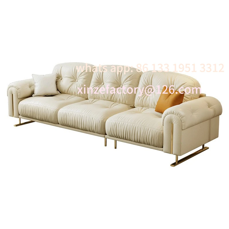 تخصيص 2025 سحابة جديدة الإبحار أسفل ضوء غرفة المعيشة الفاخرة شقة صغيرة الفرنسية كريم الرياح صف مستقيم أريكة جلدية #5