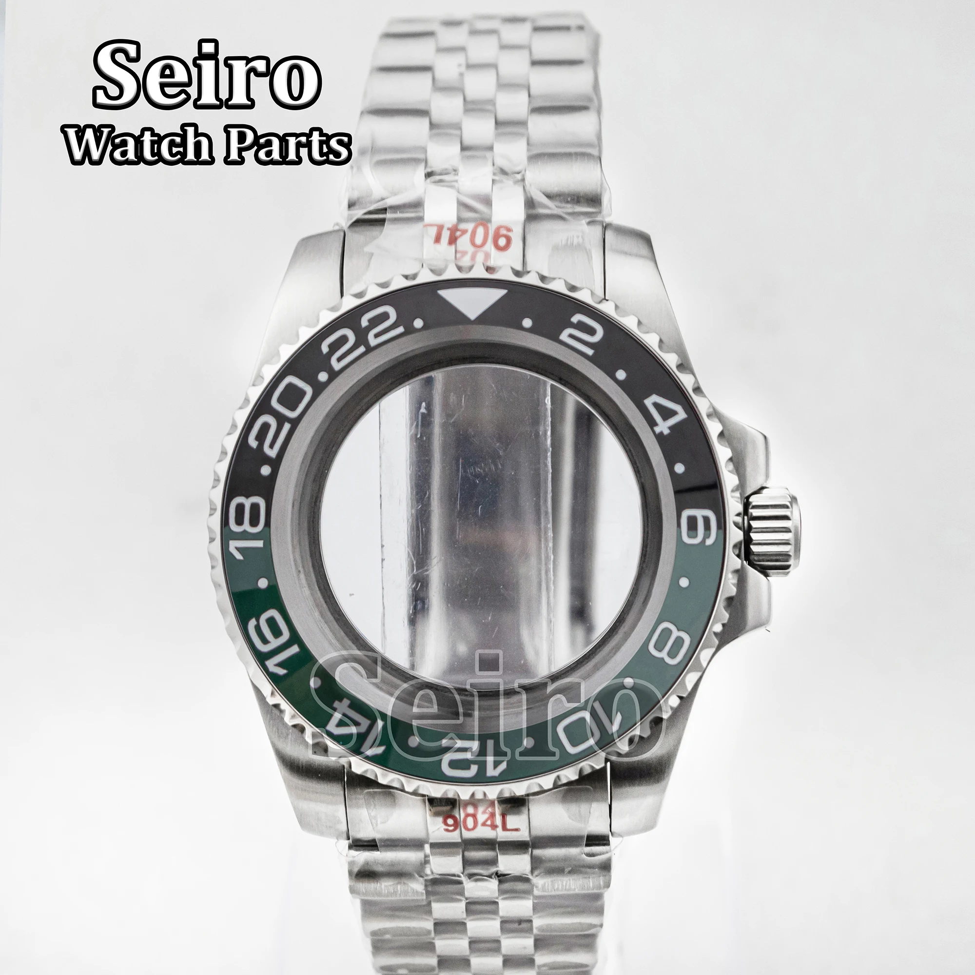 สาย NH35สแตนเลส40มม. สีเงิน10ATM กระจกแซฟไฟร์กันน้ำสำหรับนาฬิกา NH36 NH34 GMT