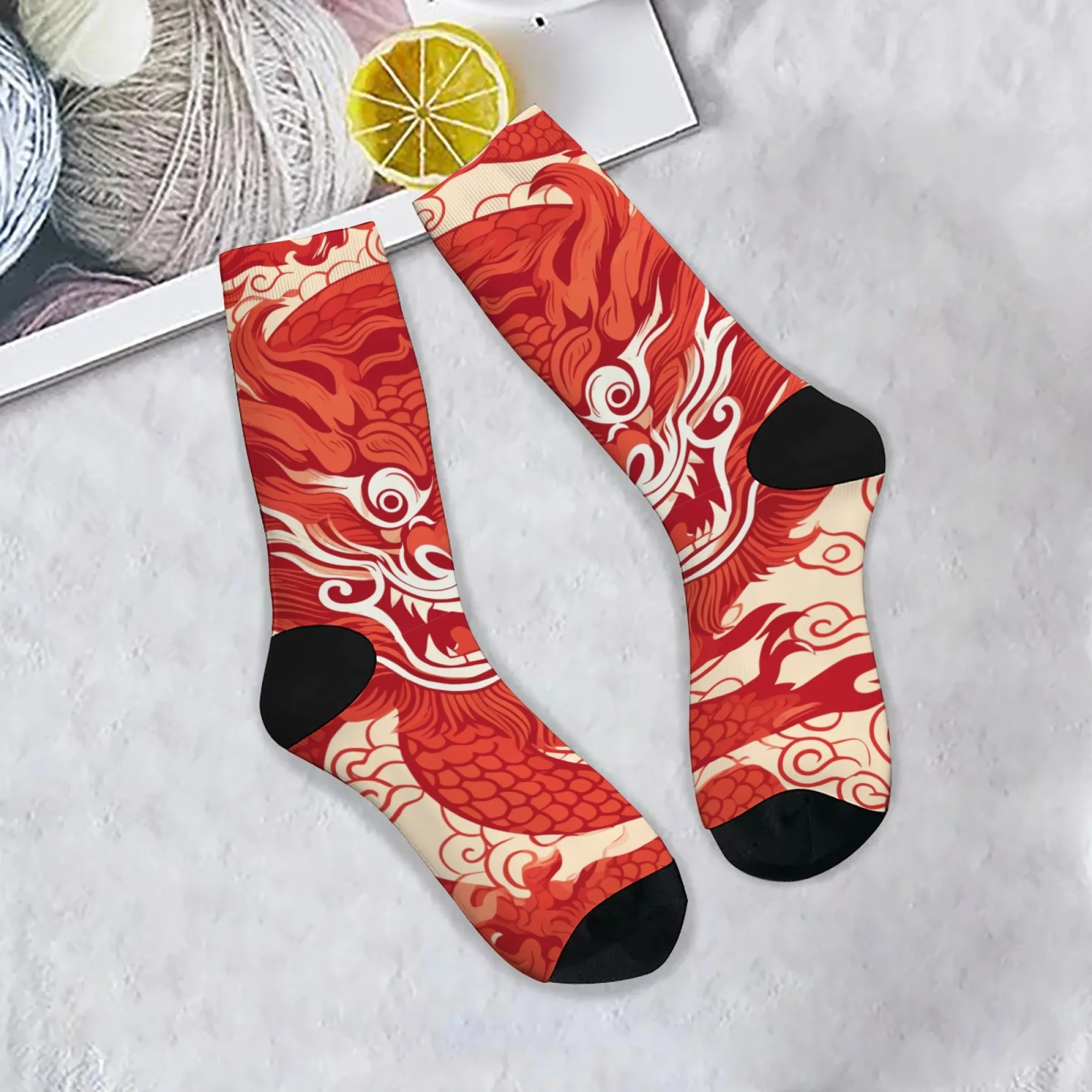

Oriental Myth Dragon Men's Socks Retro Fashion Casual Socks Comfortable Warm Non-slip Outdoor Sports Socks Novel Party Gift
