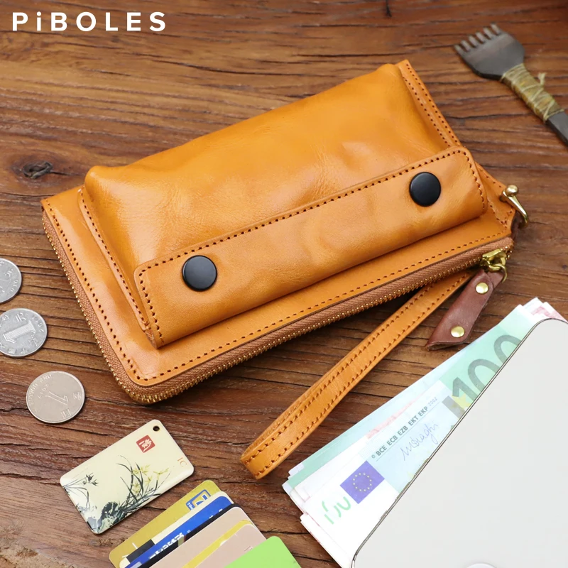 Vintage Genuine Leather Clutch Wallet Men Long Leather Phone Bag Purse Male Large Size Handy Coin Wallet Card Holder Money Bag