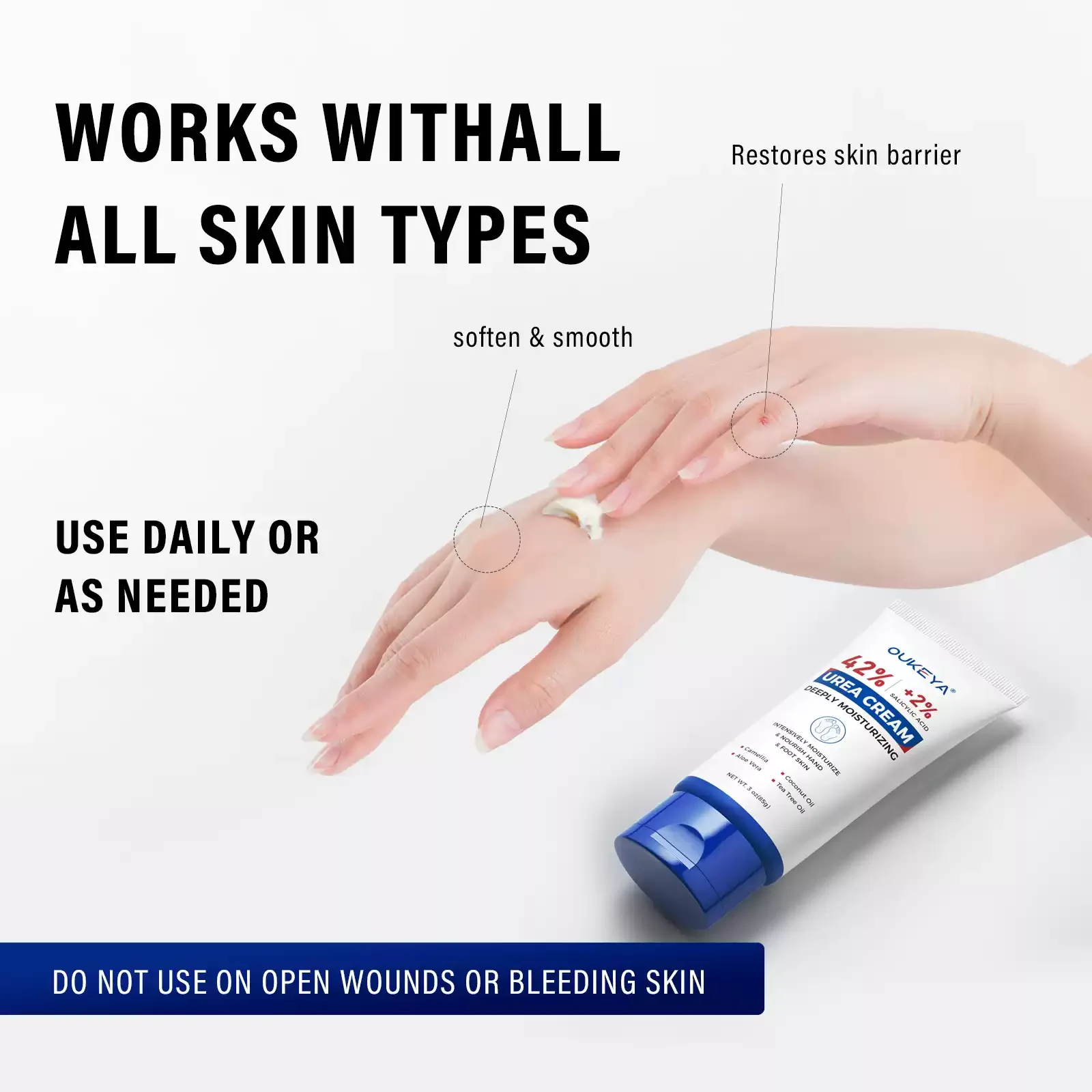 OUKEYA 40% natuurlijke ureumvoetcrème - intensieve vochtinbrengende crème voor gebarsten hielen, herstelt diep en absorbeert snel, niet vettig