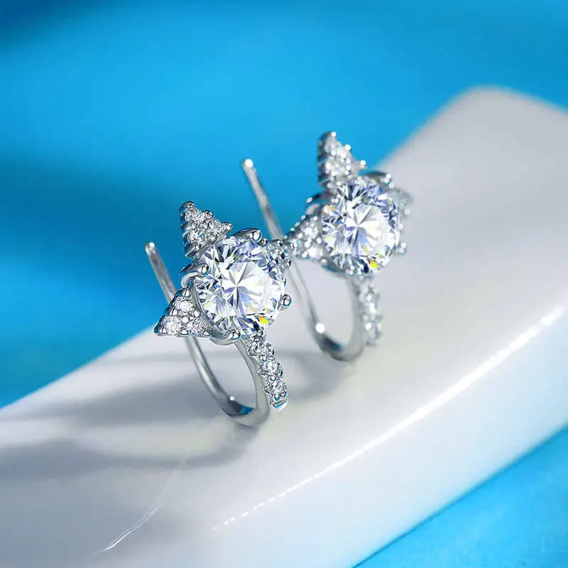 SG 925 Sterling Silver Star Moissanite Ear Hooks For Women Zircon 18K White Gold Plated Earrings Jewelry Fine Jewelry 5