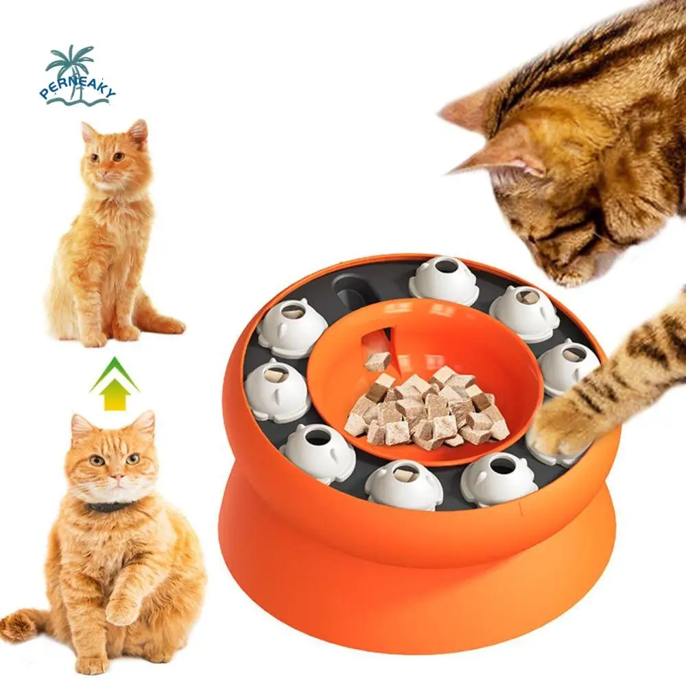 Slanted Design Cat Bowl Puzzle Toy Multifunction Funny Pet Feed Bowl Interactive Rotatable Cat Puzzle Feeder