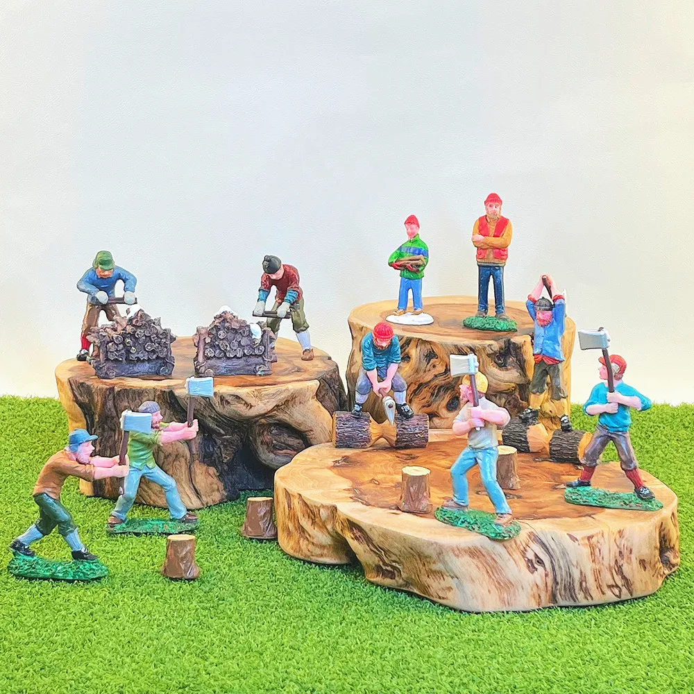 Miniature Lumberjack Figurines Set, Resin Woodcutter Worker Figures, Fairy Garden Diorama Landscape Decor