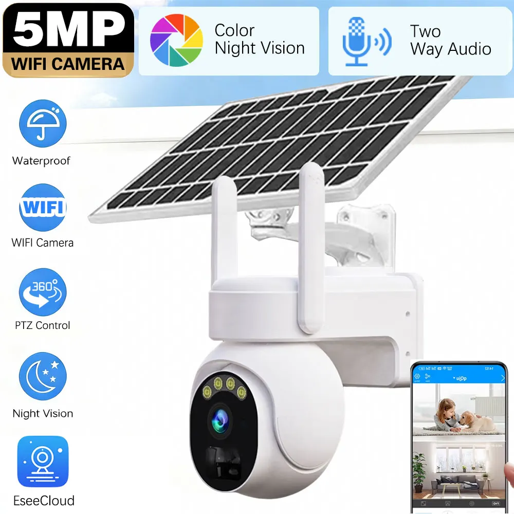 

EseeCloud WIFI PTZ Camera Outdoor 5MP Solar IP Camera Built-in Battery Video PIR Detection Surveillance Camera Long Time Standby