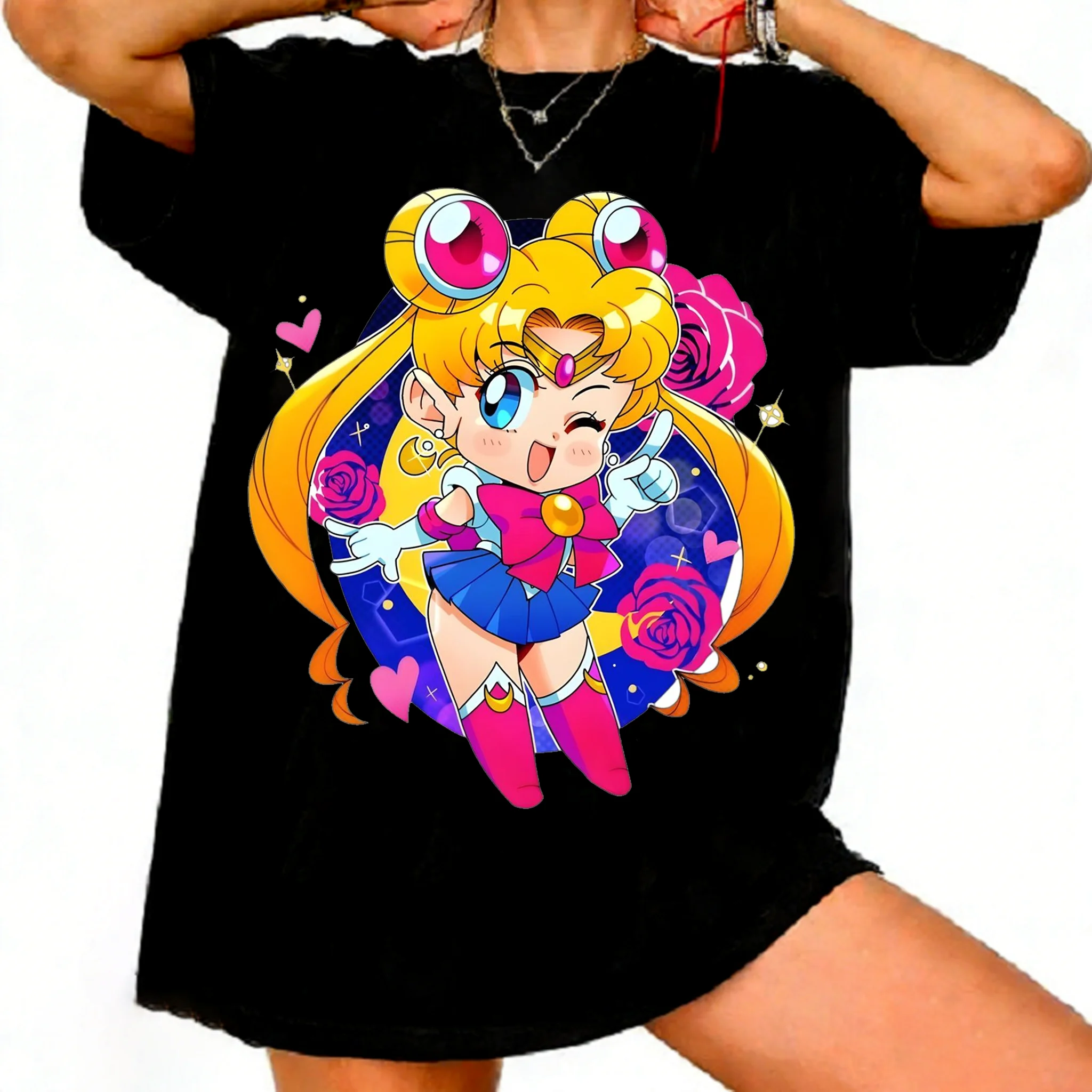 Camiseta con Gráfico Retro de Sailor Moon de los 90, Estilo Urbano Casual Y2K, Nueva Moda de Verano 2026, Camiseta Oversize para Hombre, Estilo Y2K Urbano