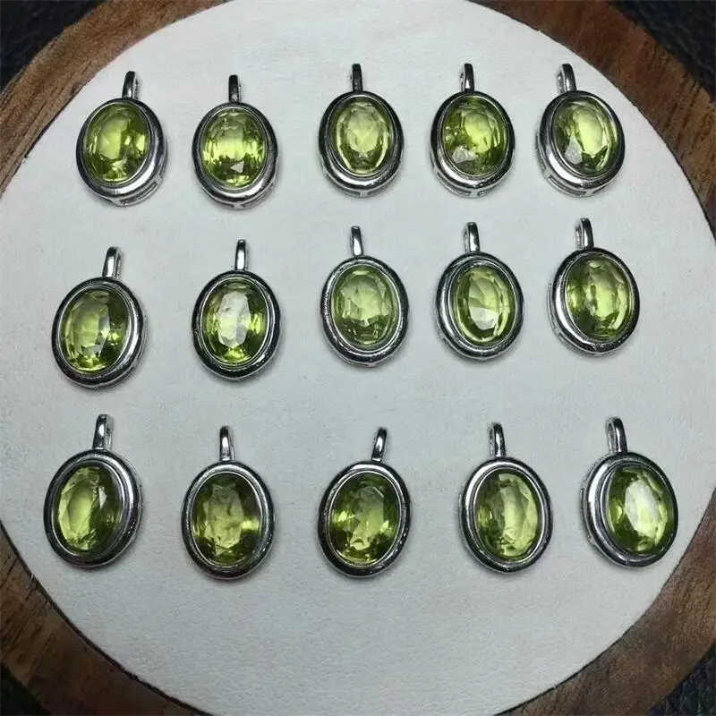 S925 Natural Peridot Facted Pendant Fashion DIY Healing Fengshui Stone For Making Jewelry Necklace Gift