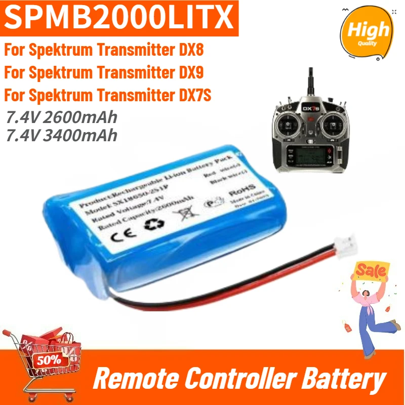 

SPMB2000LITX Remote Controller Battery 7.4V 2600mAh 3400mAh for Spektrum Transmitter DX8 DX9 DX7S Brand New Replacement Battery
