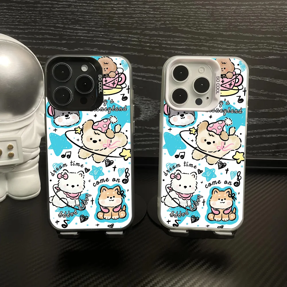 Cute Cartoon Animals Phone Case IMD Color Silver Shell For IPhone 16 15 14 13 12 Pro Max Plus