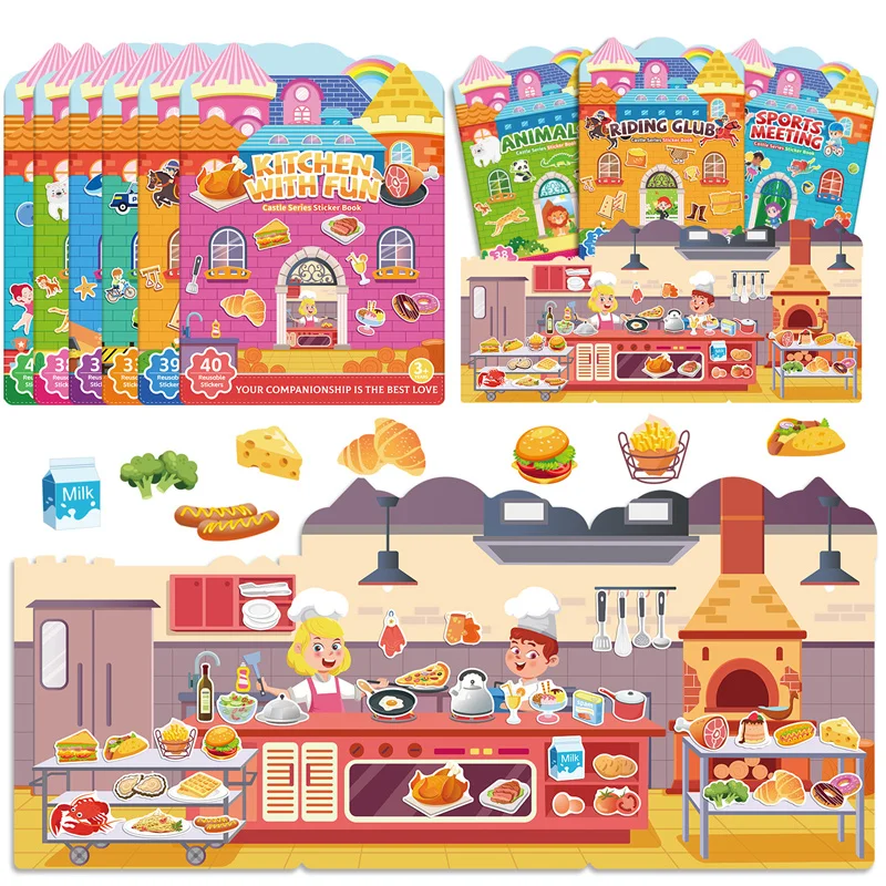 Children DIY Sticker Book Bubble Scene Sticker Jelly Paste Toy Portable Reusable Kids Early Education Puzzle Game Toy Gifts