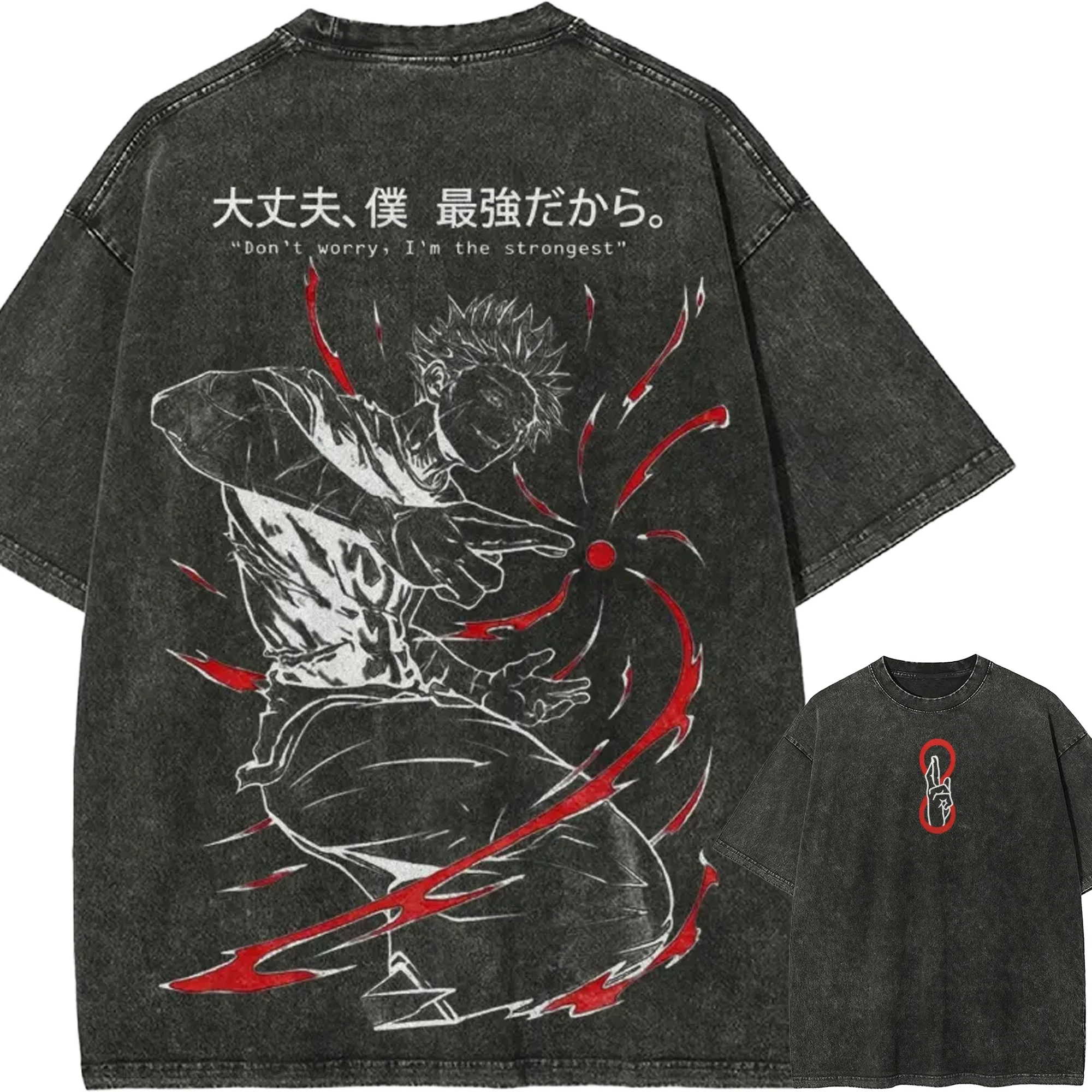 Gojo Satoru Stärkster T-Shirt Jujutsu Kaisen Hollow Purple Tee Vintage Washed Oversized Grafik Anime Harajuku Herrenbekleidung