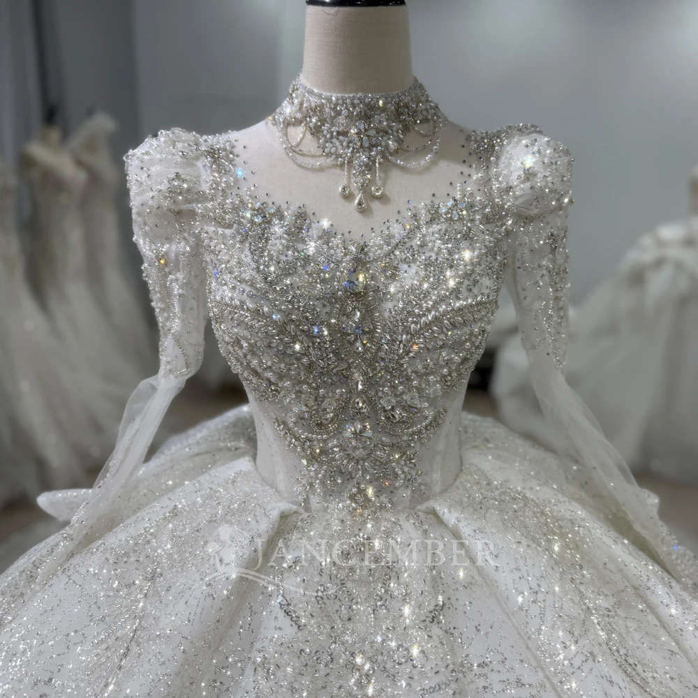 knee length dresses for ladies Bling Bling Sequin Wedding Dress Long Sleeves Ball Gown main image 1