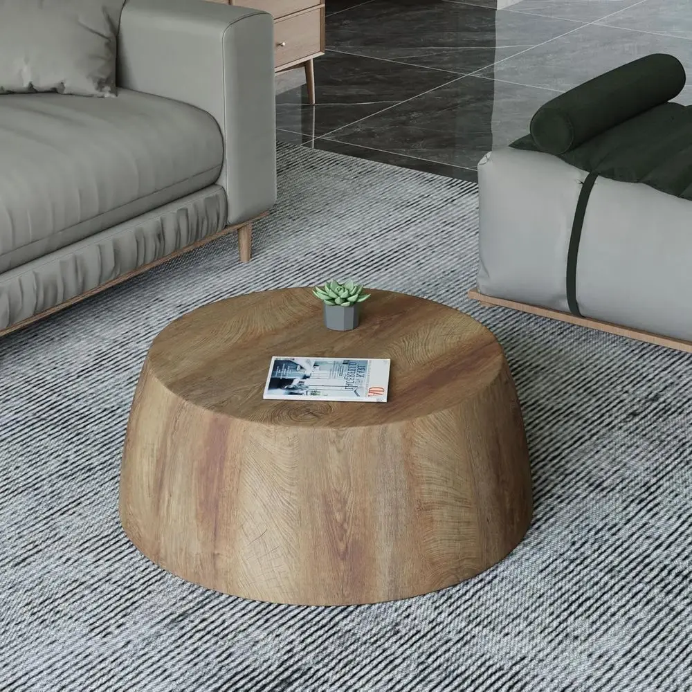 Modern Coffee Table Rustic Center Table with Metal Leg for Living Room, Reception Room, Office (Wood, Round)