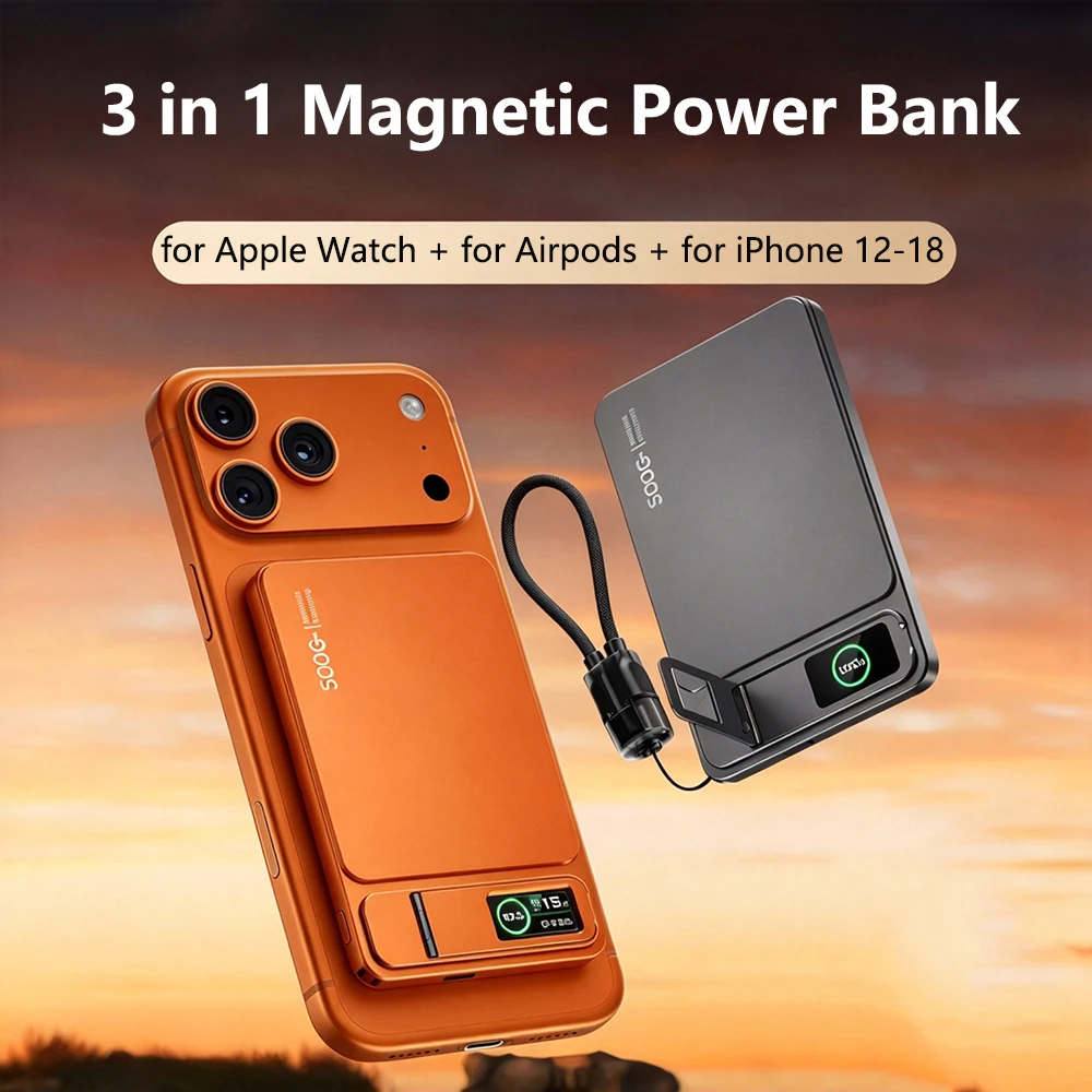 CCC 3 in 1 Magnetic Power Bank Wireless Fast Charging External Battery For Magsafe Powerbank for iPhone 12-17 Pro iWatch Airpods