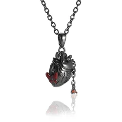 Ladies Gothic Black Anatomical Heart Necklace Red Zircon Pendant Girls Sophisticated Hip Hop Rock Party Favor