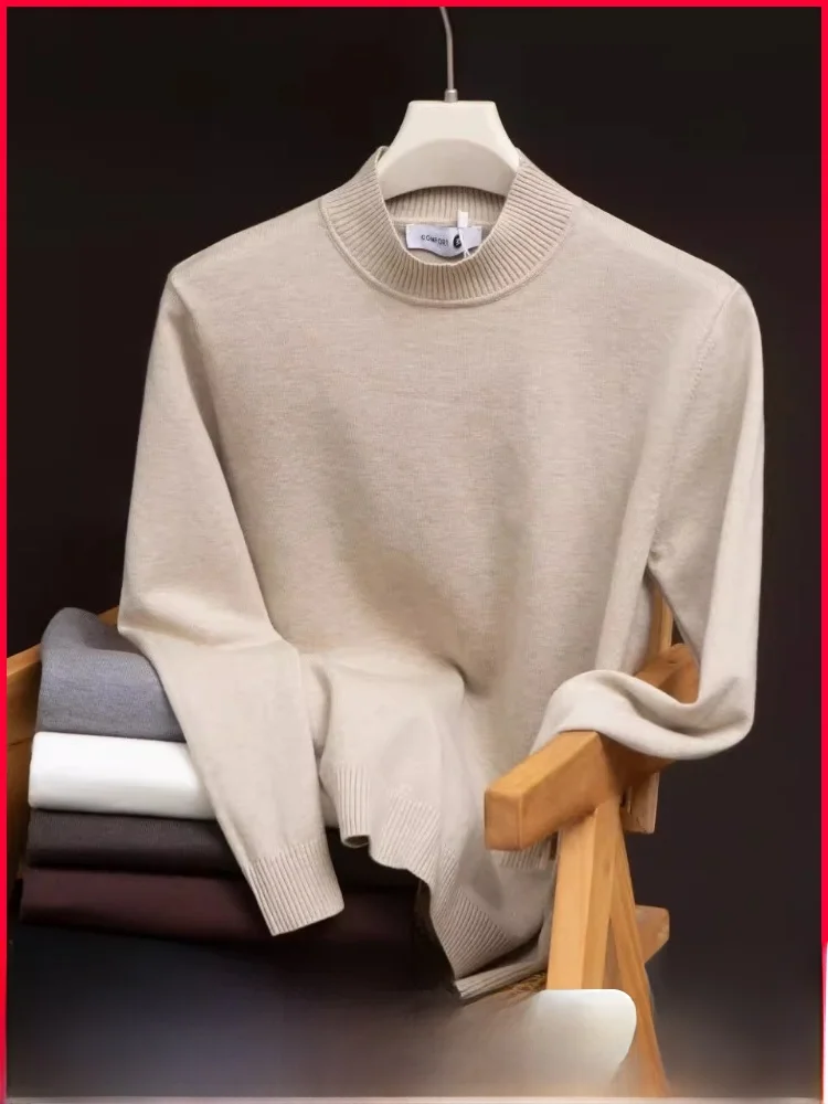 

Lyrca Mixed f High Collar Knitted Sweater Men's Color Trendy Pullover Soft Warm Casual Sle Urban Faion