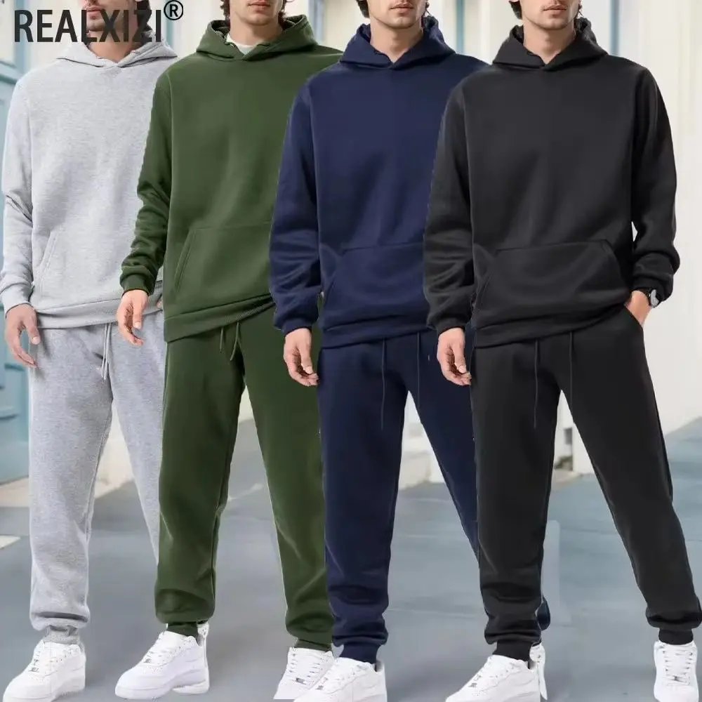 

2024 Men's Autumn and Winter New Solid Color Hoodie+pants Two-piece Set Fashionable Casual Sports Set Size S-3XL Men's Tracksuit