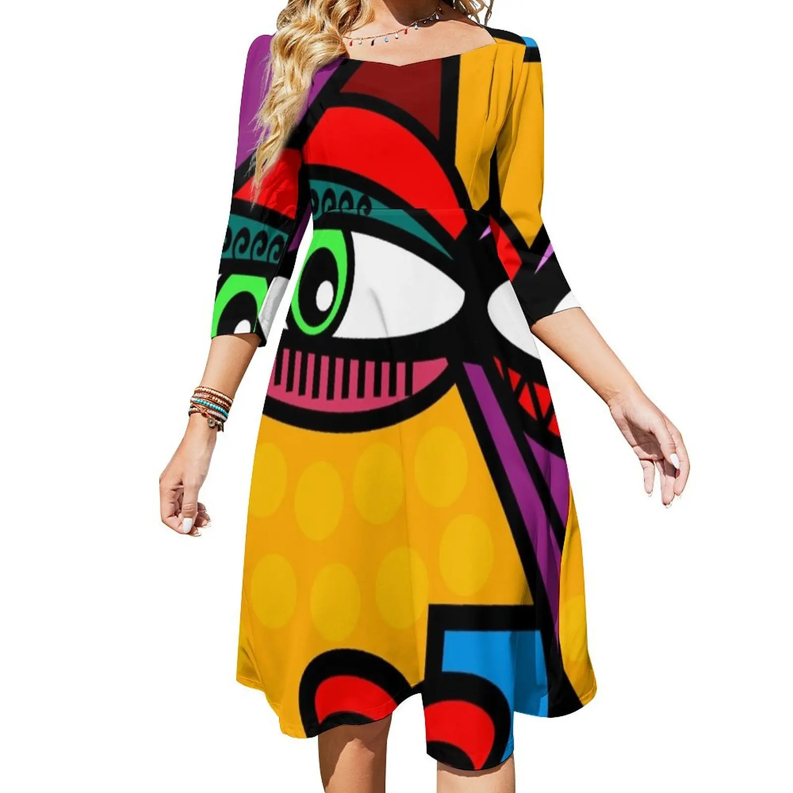 

Funky Lady Abstract Style Art Face Flare Dress Female clothing dress for women summer summer dress womens 2024