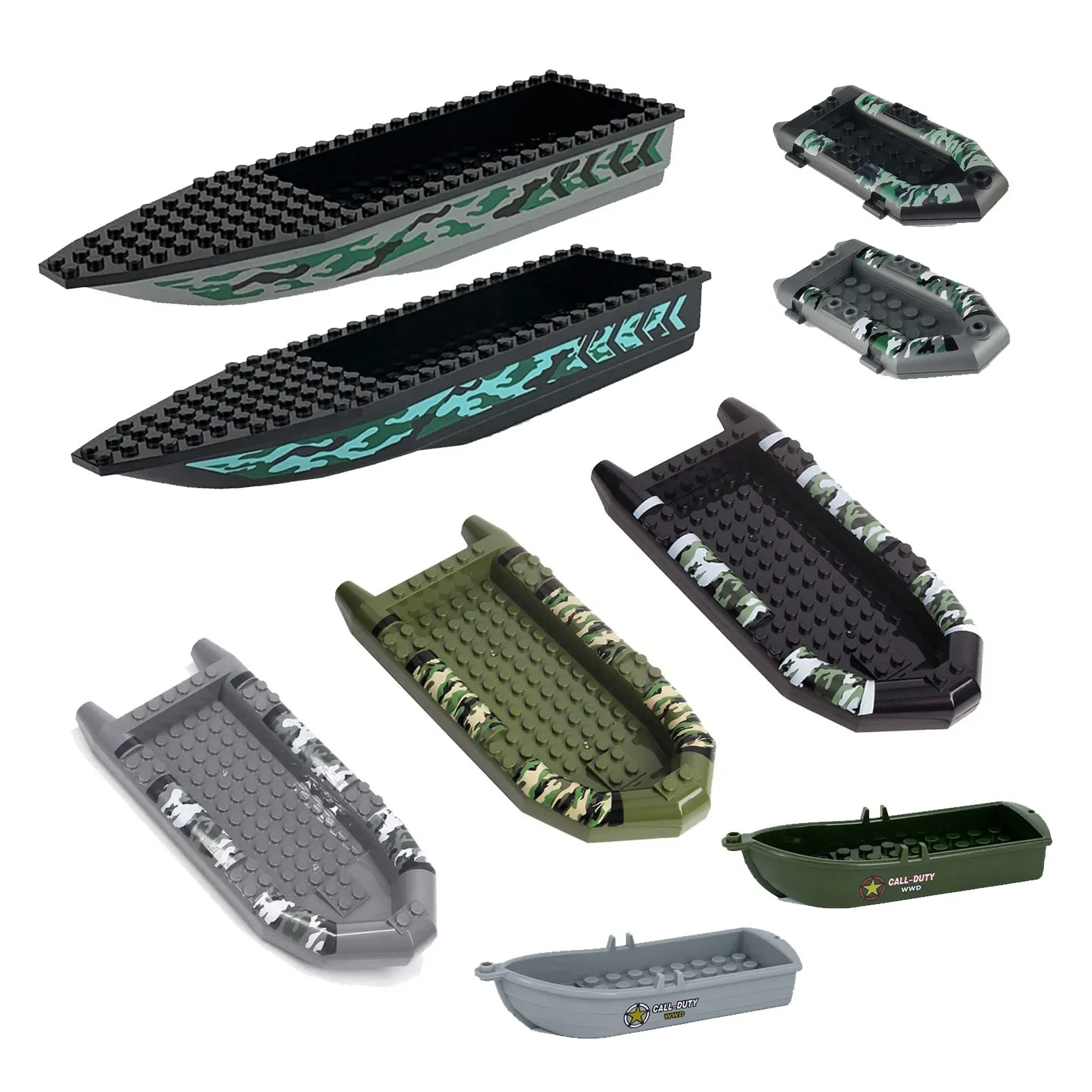 Military Camouflage Rubber Boat Rescue Canoeing Lifeboat Kayaking Infantry Army MOC Building Block Brick Brickset Kid Toys