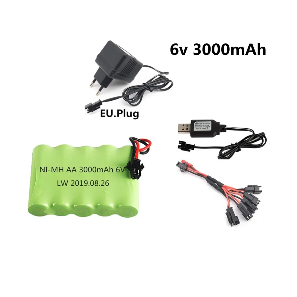 Batterie 6V, 3000mAh, AA NIlaissée avec câble de chargeur, pour voiture RC, bateau, réservoir, robot, camion, odorélectrique, installation de sécurité