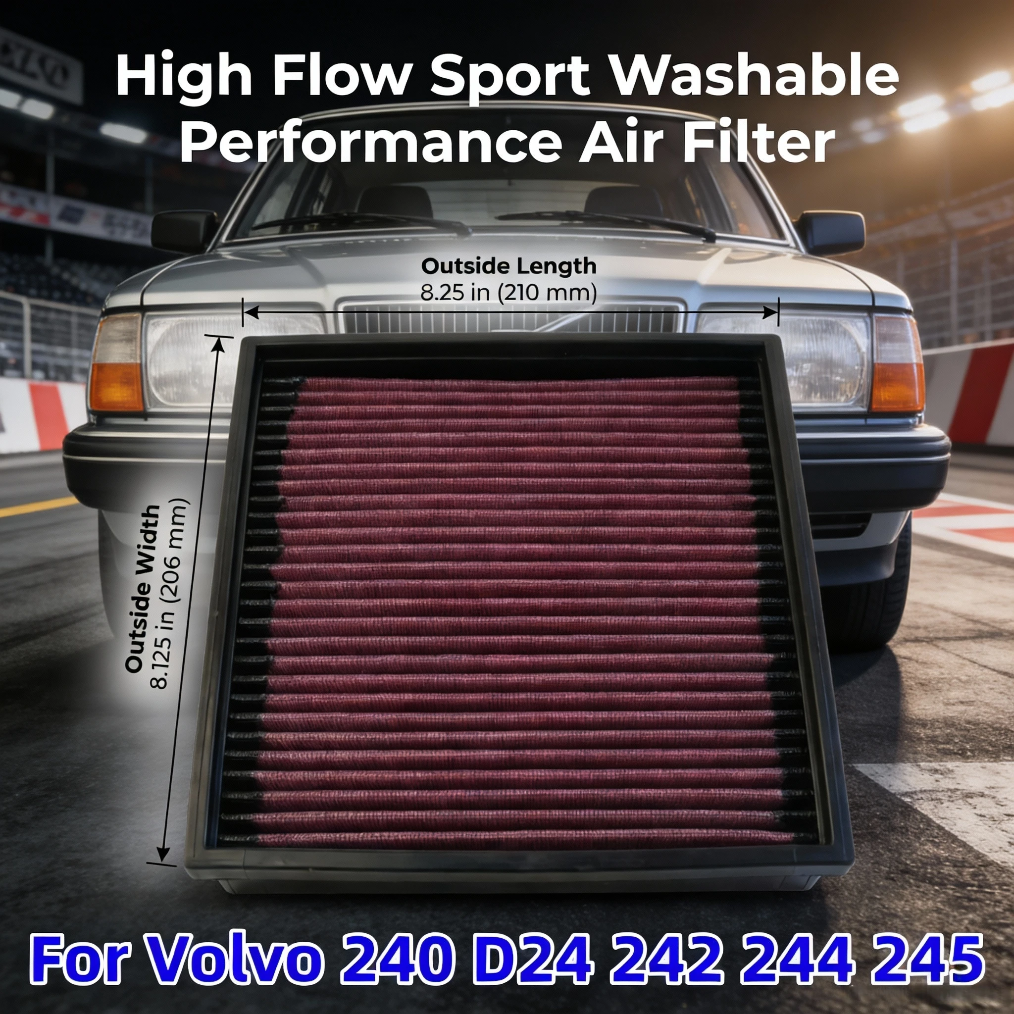 For Volvo 240 D24 242 244 245 2.0L 2.4L L5 L6 Diesel 1974-1993 High Flow Sport Washable Performance Air Filter 33-2003