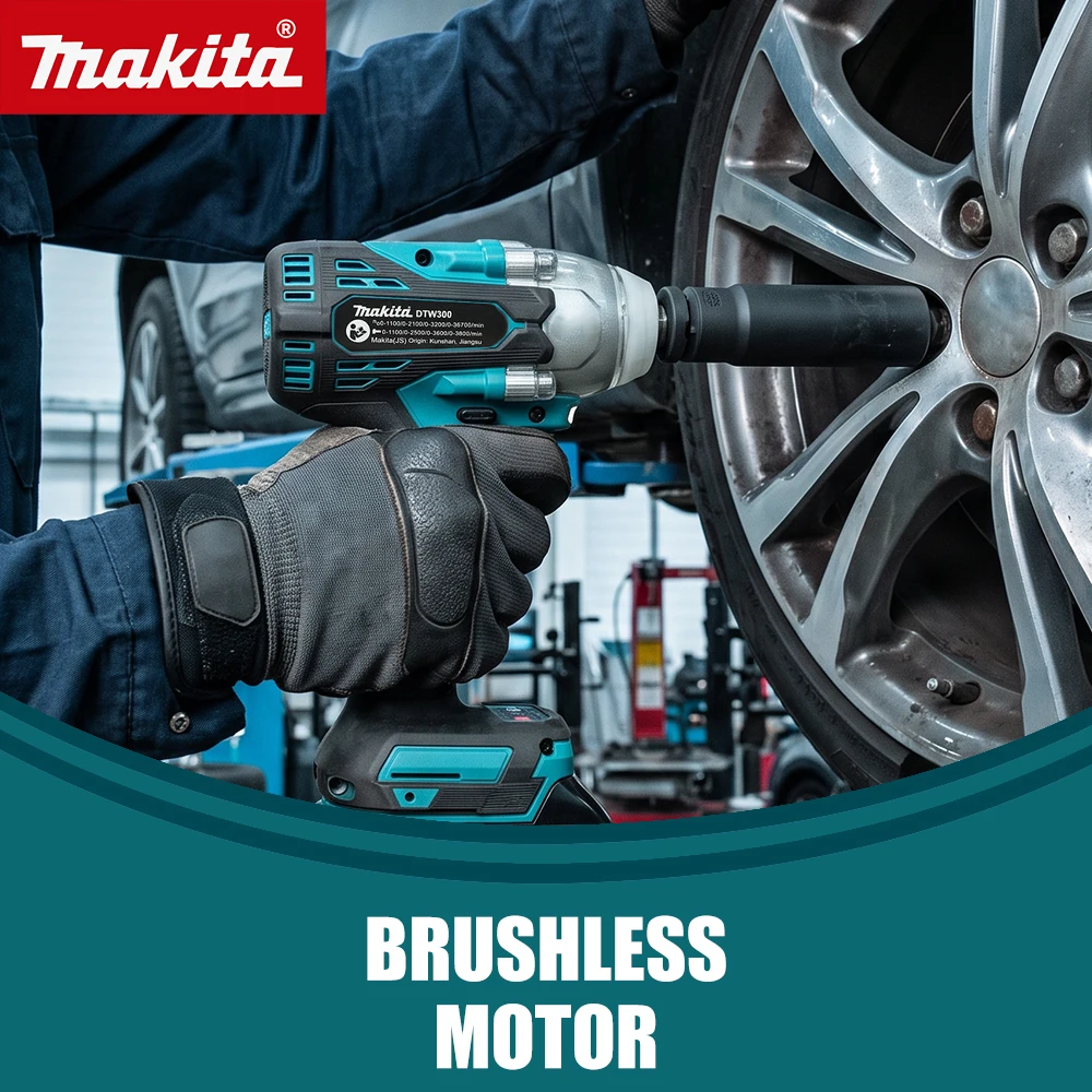 For Makita 18v Battery Pins Brushless Cordless DTW300 Impact Wrench,4‑Mode Adjustable LED Light Forward Reverse Electric Wrench