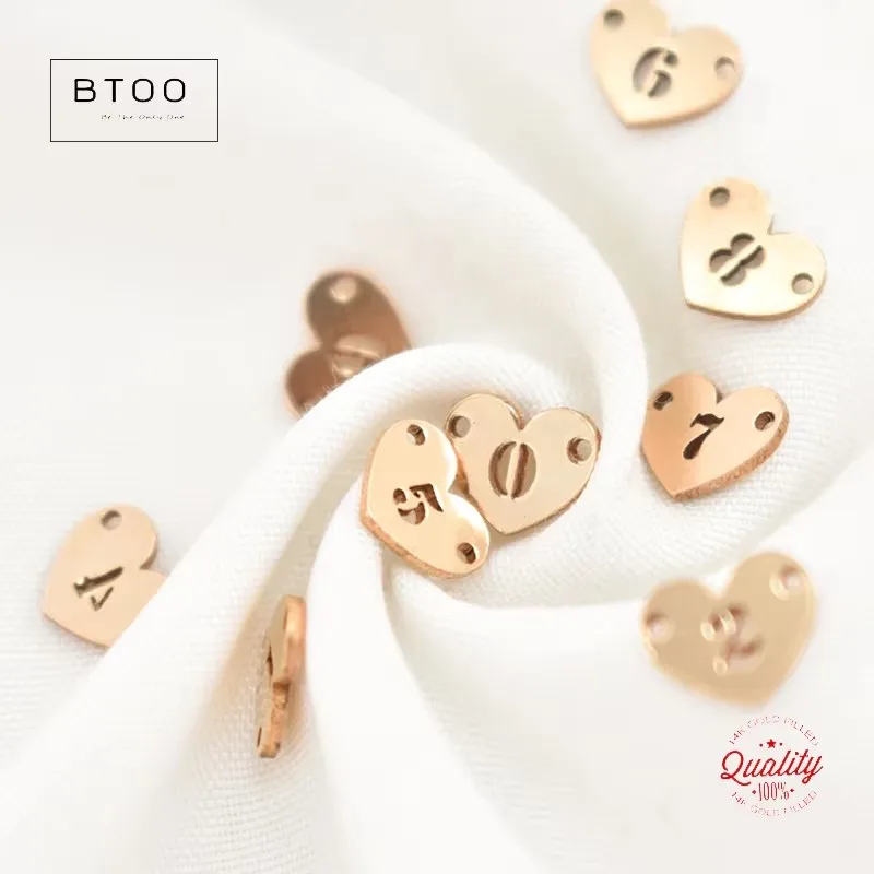 14K Gold Filled 8x6mm 0-9 Number Heart Connector For Bracelet Necklace Earring DIY Jewelry Findings Handmade Accessories