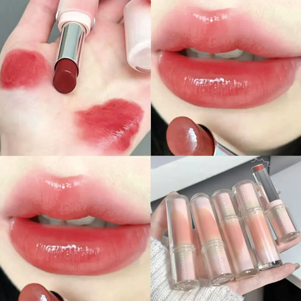 Waterproof Jelly Mirror Lipstick Round Tube Non-Sticky Cup Clear Lip Glaze 6 Colors Moisturizing Water Light Lip Gloss