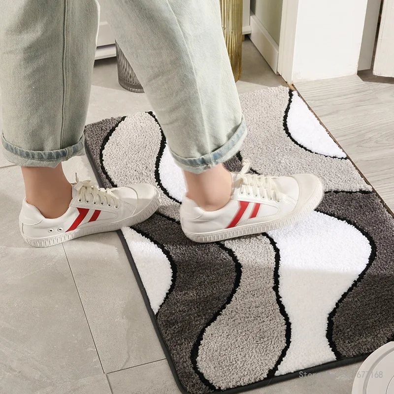 

Geometric Stripes Pattern Non Slip Foot Mat, Bedroom Bedside Door Mat Household Bathroom Products Decor Absorbent Bath Mats, 1Pc