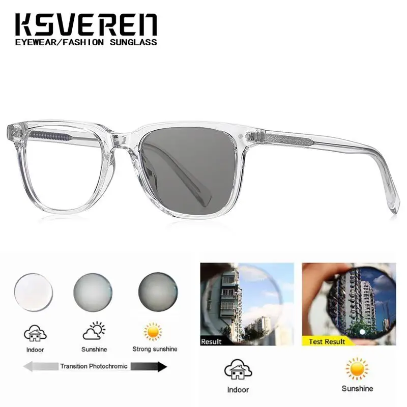 Photochromic Myopia Glasses Full Rim Nearsighted Eyewear Men Women TR90 Square Minus Diopters Color Changing Sunglasses-1.0 -1.5