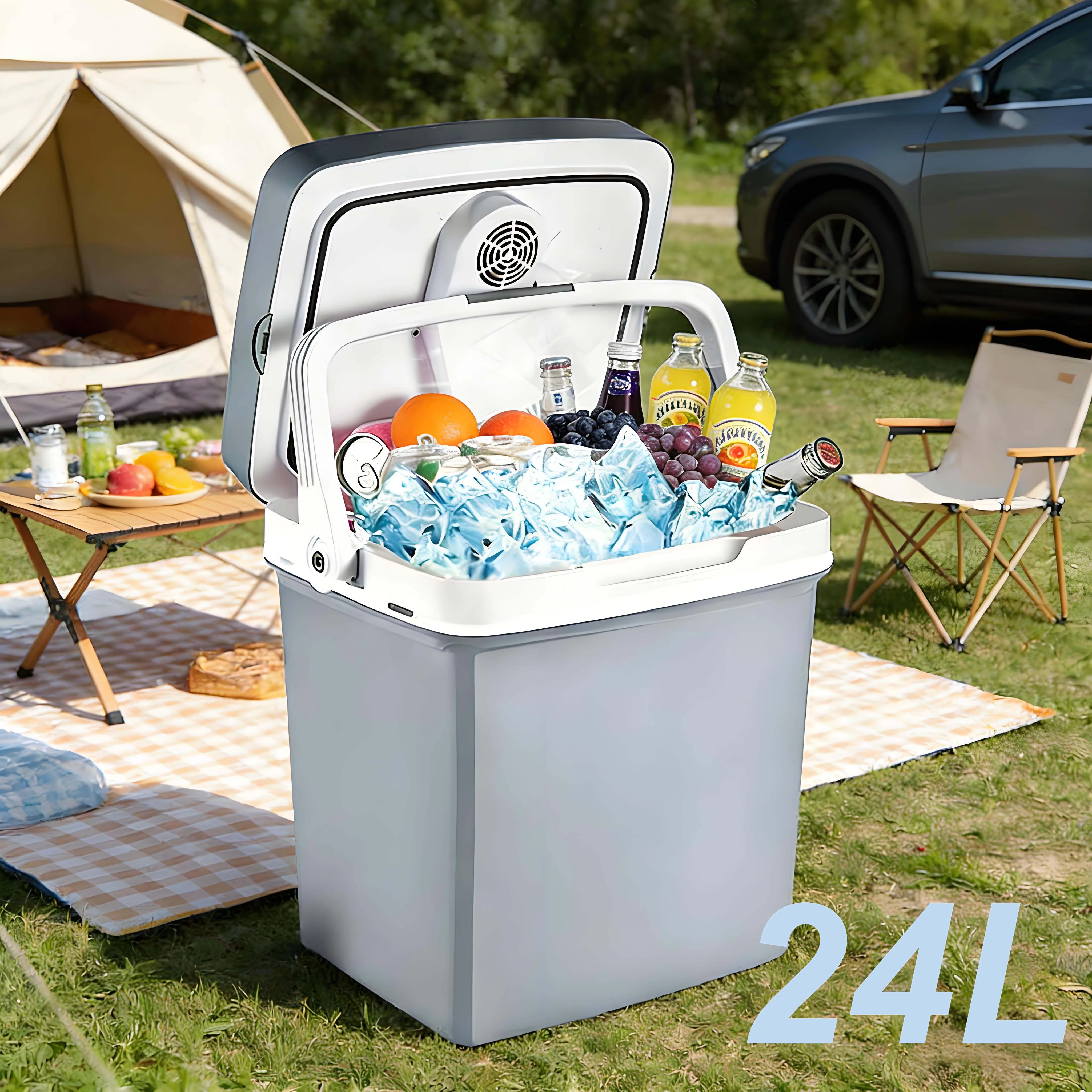 

Портативный автомобильный холодильник-морозильник 24 л, 12 В, мини-холодильник, переносной охладитель, 110-240 В постоянного тока, летний уличный холодильник для кемпинга