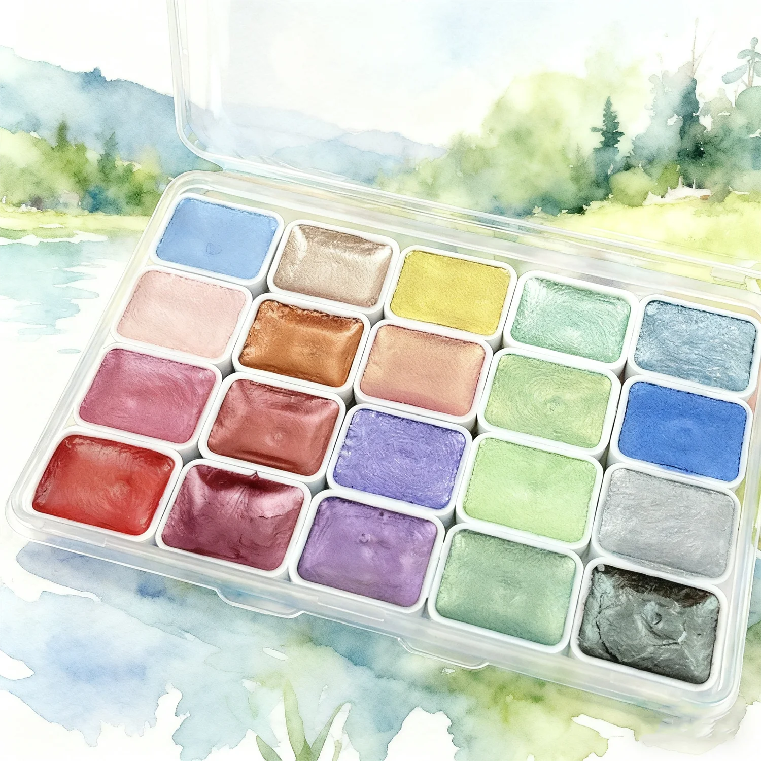 20-Farben-Aquarell-Malset, metallisches Aquarell-Farbset, glitzernde Aquarell-Farbbox – Detail 6
