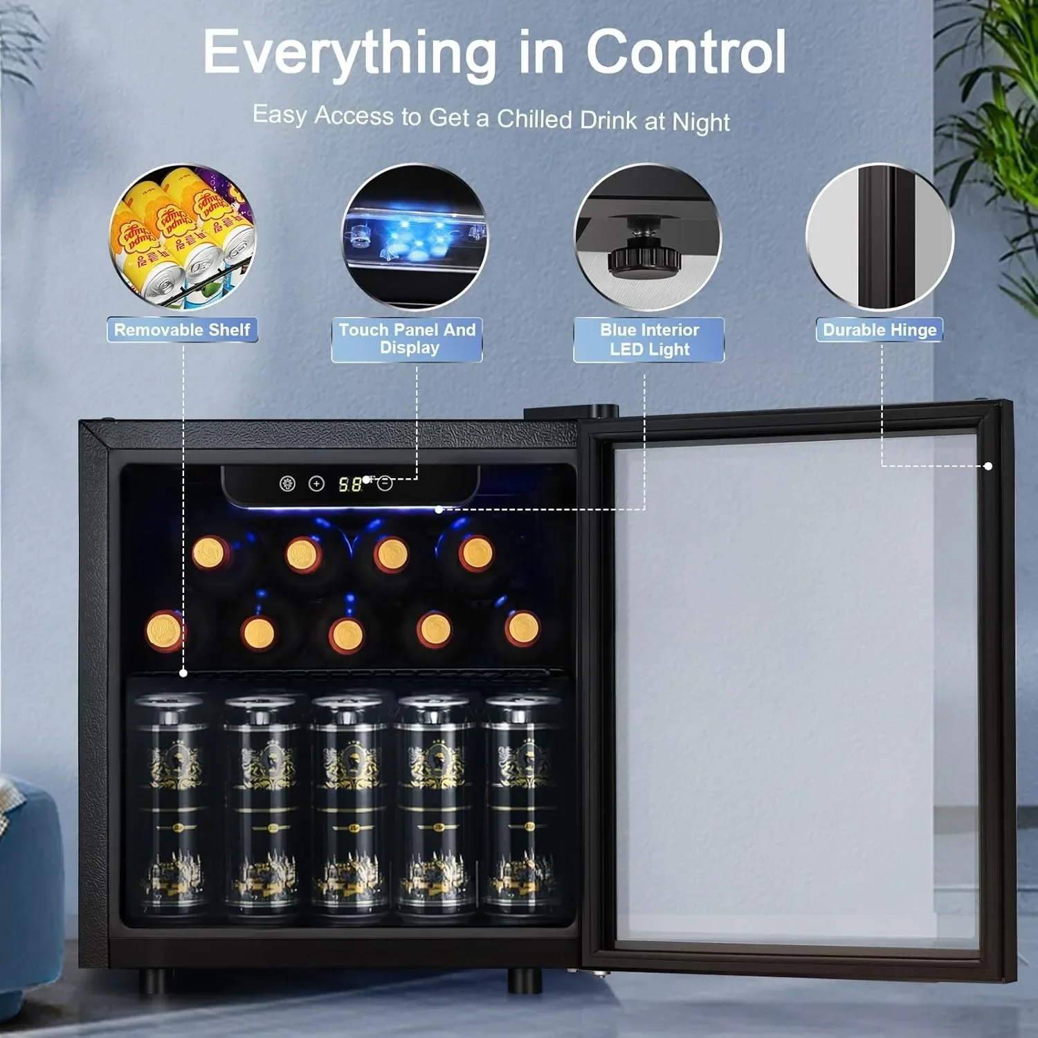 1.3 قدم مكعب. ثلاجة صغيرة بباب زجاجي، أرفف قابلة للتعديل لمركز المشروبات قائمة بذاتها تناسب 12 زجاجة أو 48 علبة لمكتب البار المنزلي #5