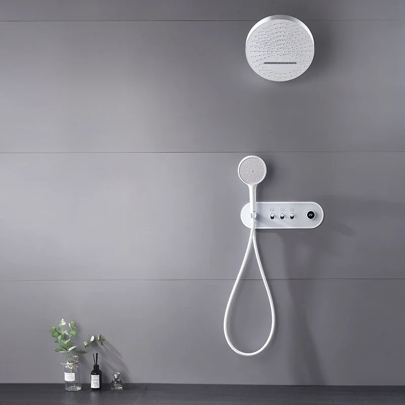 White Bathroom Shower System Set 3-function Rain Waterfall Shower Mixer Wall Mounted Shower Faucet Set