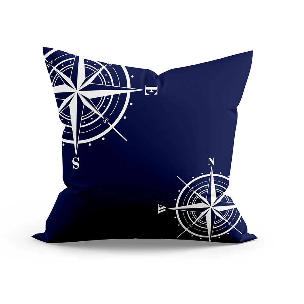 Home Decor Nautical Anchor Rudder Pillow Cover Blue Mediterranean Cushion  Car Sofa Office Décor Accessories Ornament