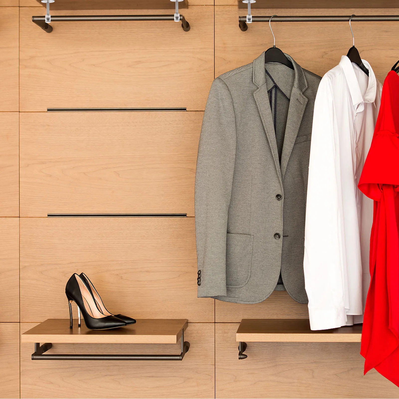 

8Pcs Closet Rod Brackets Stainless Steel Ceiling Mount Hooks Heavy Load Bearing Support for Curtain Rod Holder Wardrobe Pole