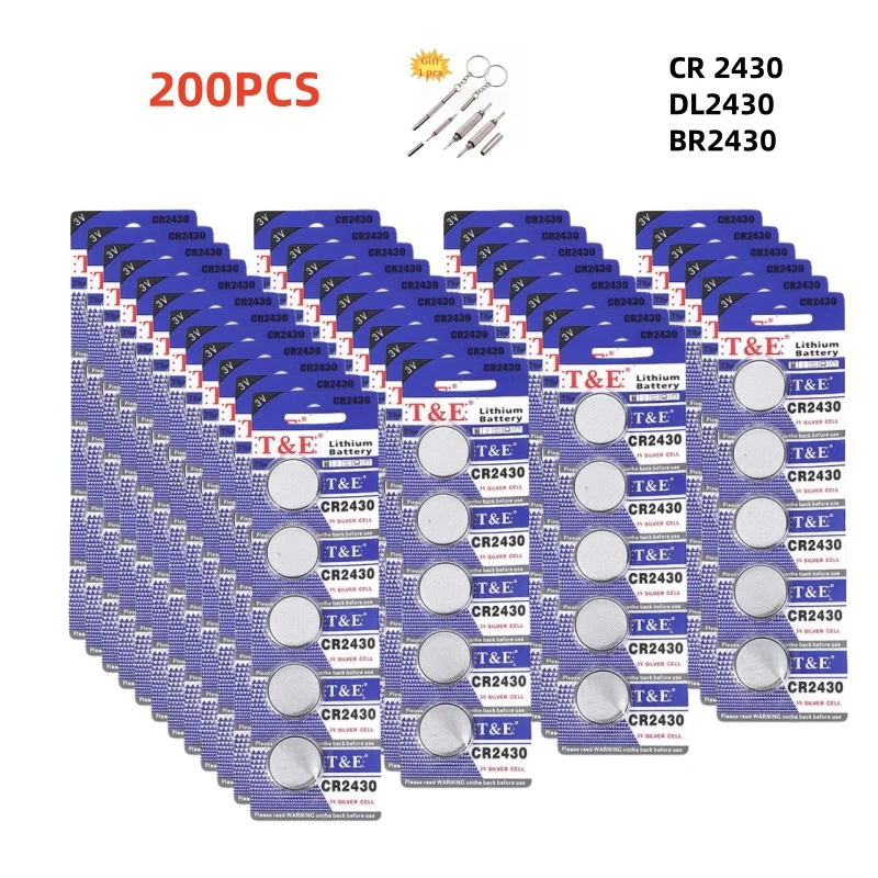 

200PCS CR2430 Battery CR 2430 DL2430 BR2430 3V Lithium Battery For Watch Car Key Remote Button Coin Cells