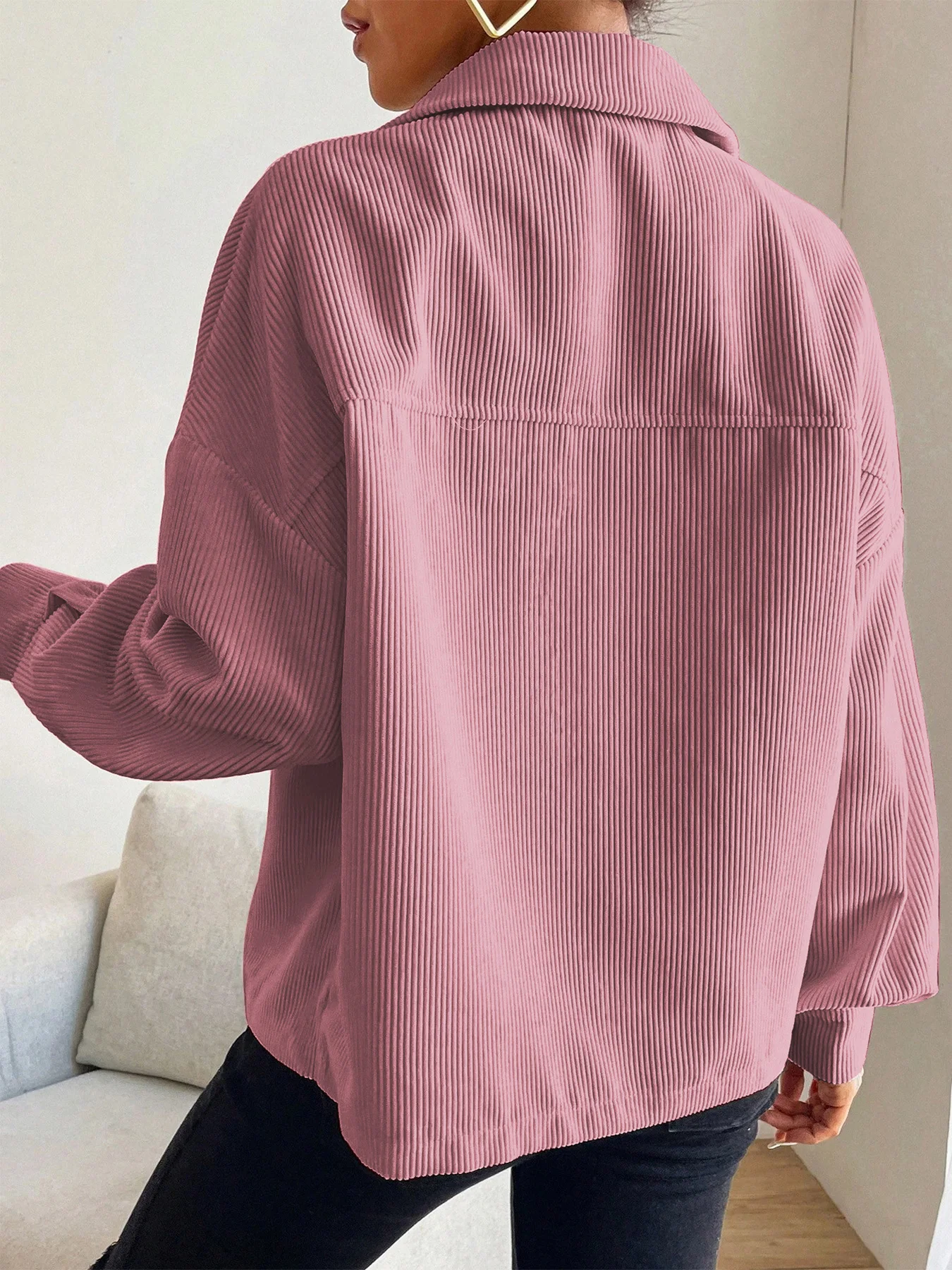 Autumn Corduroy Women's New Style Fashionable Vintage Loose Lapel Comfortable Easy-Matching Long-Sleeved Jacket