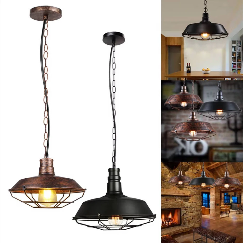 

American Loft Industrial Retro Iron Pendant Lights Vintage Dining Room Bar Cafe Pot Cover Netting Hanging Light Decor Lamps E27