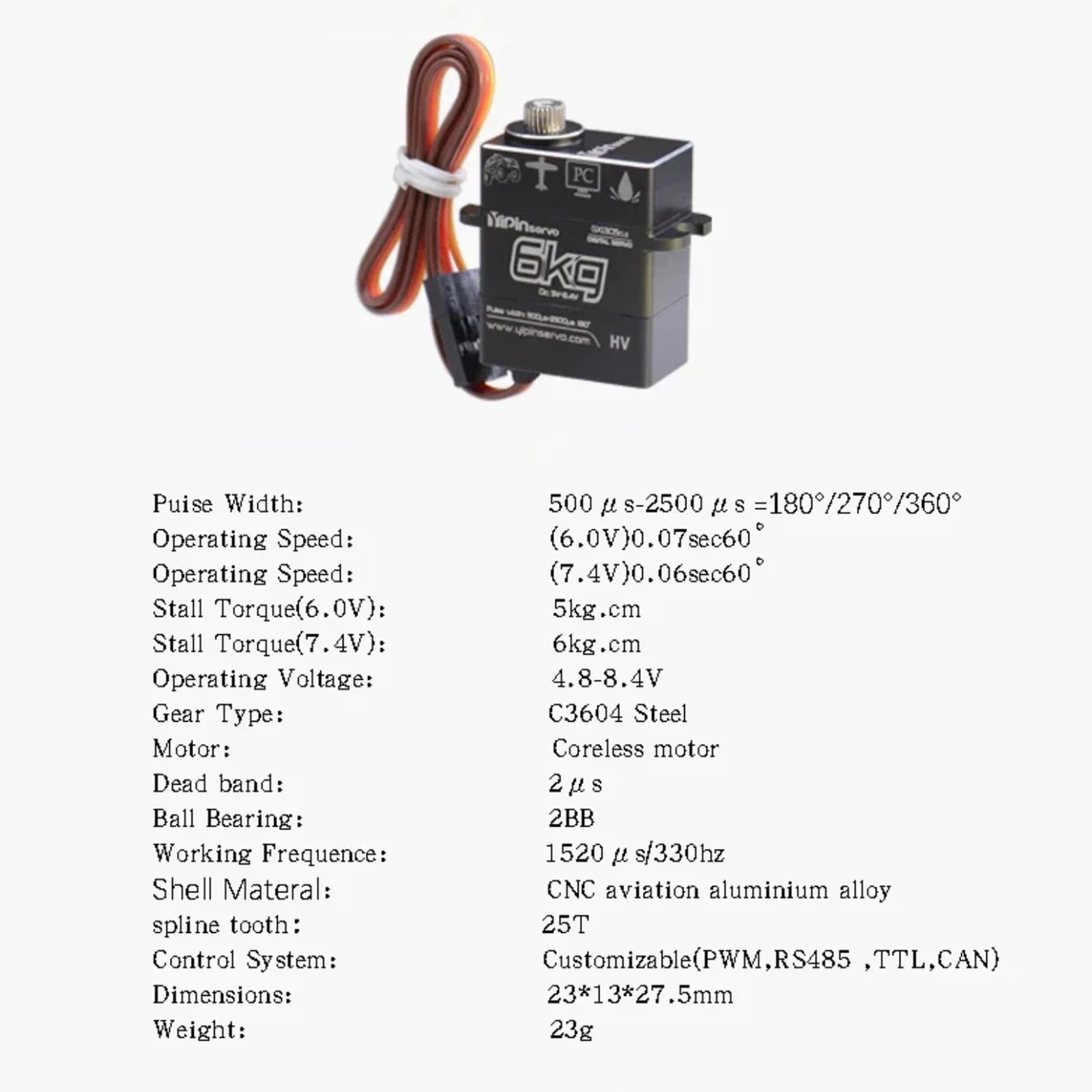 GX Coreless Digital Micro Servo All-Metal Gear 6KG Torque 180/270° Adjustable